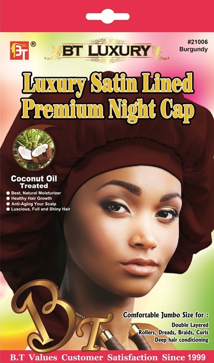 LUXURY SATIN LINED PREMIUM NIGHT CAP - (BURGUNDY) 